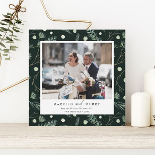 Gift och Merry Winter Greenery Photo Square Julkort