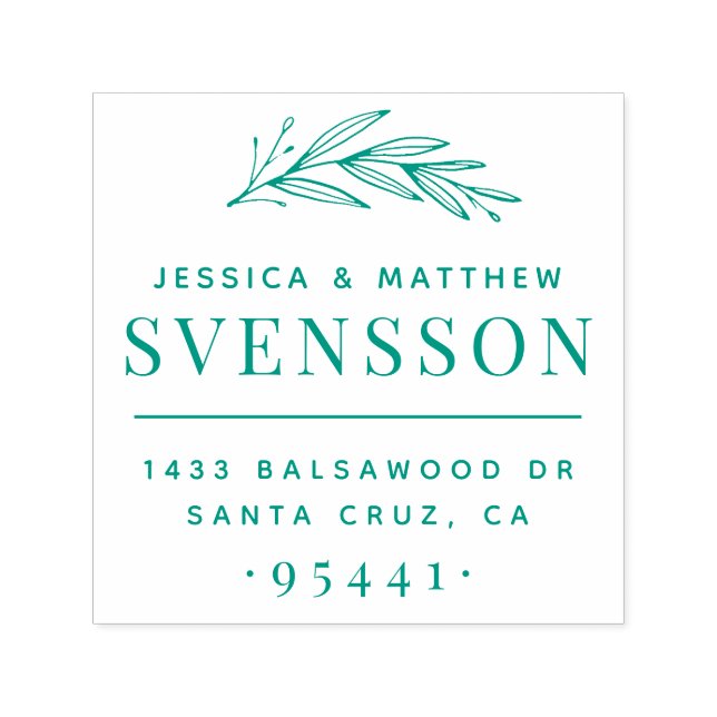 Gift par Ny adress och Hand plockade Gren Självfärgande Stämpel (Design)