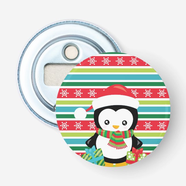 Gift Penguin på strupig snöflingbakgrund Flasköppnare (Framsidan)