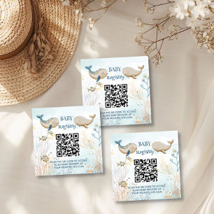 Gift-registerns QR-kod Blue Beige Whale Baby Showe Tilläggskort