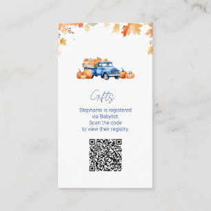 Gift-registret QR-kod Blue Lastbil Little Pumpkin Tilläggskort