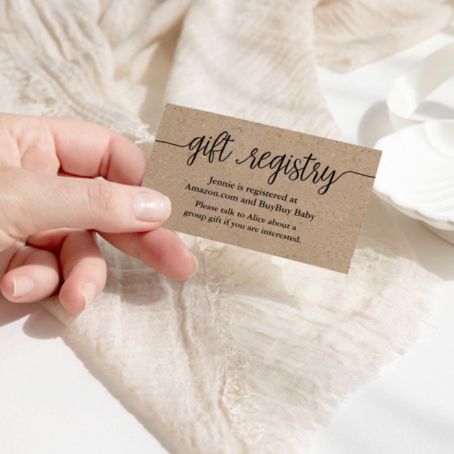 Gift Registry Card, Rustic Kraft Baby Shower Tilläggskort (Skapare uppladdad)