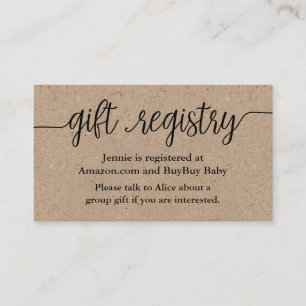 Gift Registry Card, Rustic Kraft Baby Shower Tilläggskort