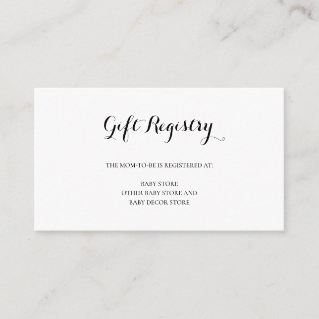 Gift Registry Gender Neutral Simple Baby Shower Tilläggskort (Framsida)