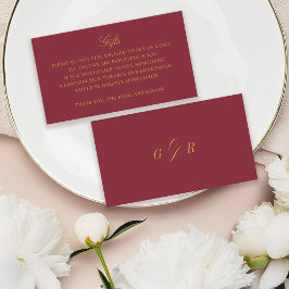 Gift Registry Honeymoon Burgundy Bröllop Monogram Tilläggskort
