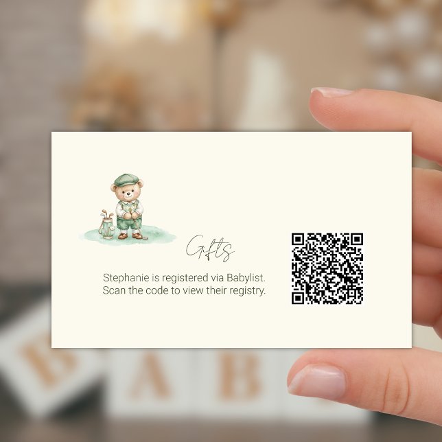  Gift Registry QR Code Cute Golfing Teddy Bear Tilläggskort (Skapare uppladdad)