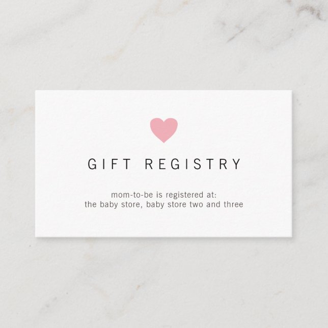 Gift Registry Rosa Heart Girl Baby Shower Tilläggskort (Framsida)