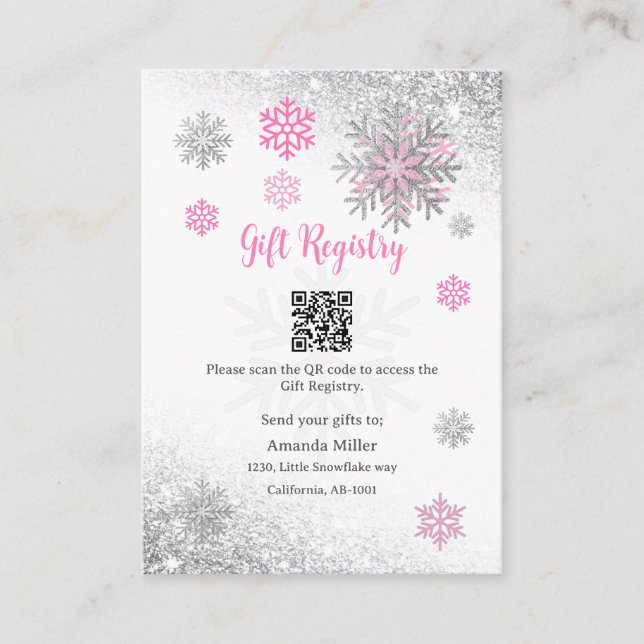 Gift Registry Snowflake Winter Baby Shower QR Code Tilläggskort (Framsida)