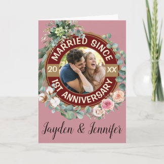 Gift sedan 1:a Bröllop-årsjubileet Blommigt Card Kort