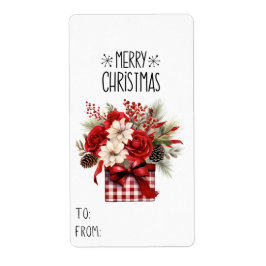 Gift Sticker Röd ros + Poinsettias jul Fraktsedel