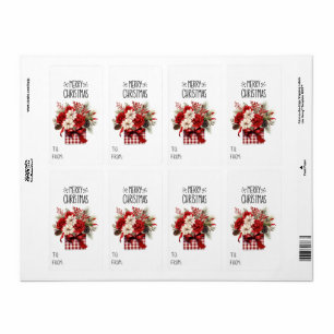 Gift Sticker Röd ros + Poinsettias jul Fraktsedel