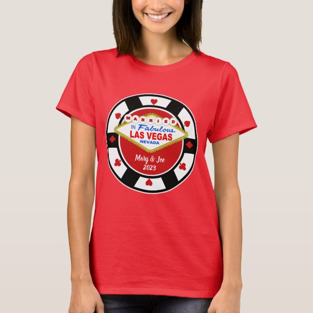 Gift T-shirt för bröllop i Las Vegas med pokerchip (Framsida)