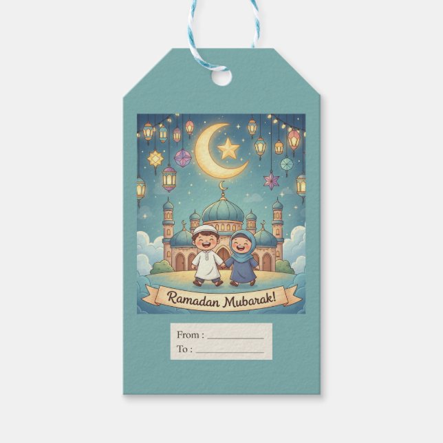 Gift Tag Ramadhan Blue Cute Presentetikett (Framsidan)