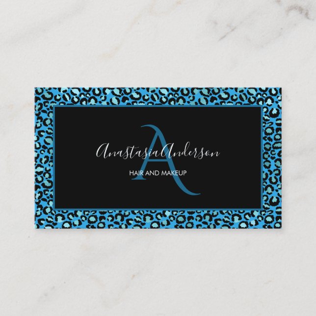 Gift Teal Turcos Leopard Spots Black Monogram Visitkort (Framsida)