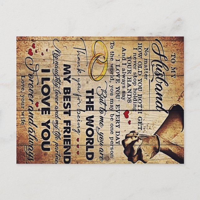 Gift To My Husband, Love Quotes Letter Vykort (Framsida)