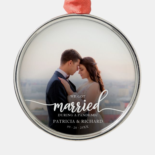 Gift under en pandemi Foto Elegant Script Julgransprydnad Metall (Framsidan)