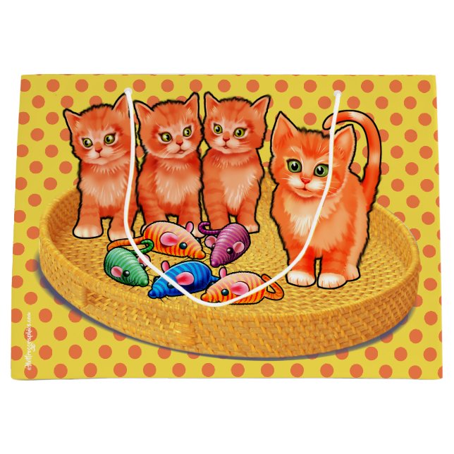 Gift-väska med söta kattungar, polka-punktdesign (Framsidan)