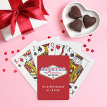 Gift Vigsel i Fantastiska Las Vegas Röd Casinokort<br><div class="desc">Djärv röd färg ger en energisk och festlig ton bakom det ikoniska färgglada Married In Fabulous Las Vegas-skylten på dessa personliga bröllopsspelkort med monogram. Paret namn i vit skrift och bröllopsdatum är helt redigerbara nedanför den klassiska skylten. En livlig bröllopsfavor som fångar spänningen på Las Vegas Strip för destinationbröllop, mottagningsfirande...</div>
