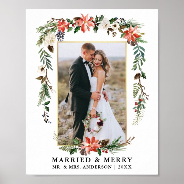Gift Vigsel Vattenfärg Vinter Blommor Poster (Framsidan)