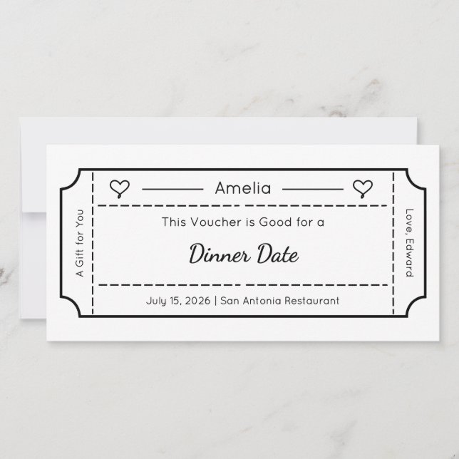 Gift Voucher, Custom Gift Ticket Card Kort (Framsida)