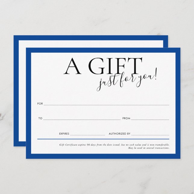 GIFT VOUCHER elegant chic business royal blue Inbjudningar (Fram/baksida)