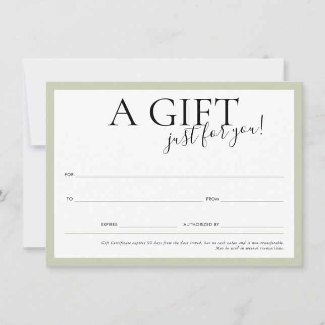 GIFT VOUCHER elegant logotyp chic business sage gr Inbjudningar (Framsida)