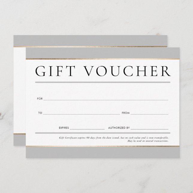GIFT VOUCHER modern elegant business neutralt gråt Inbjudningar (Fram/baksida)