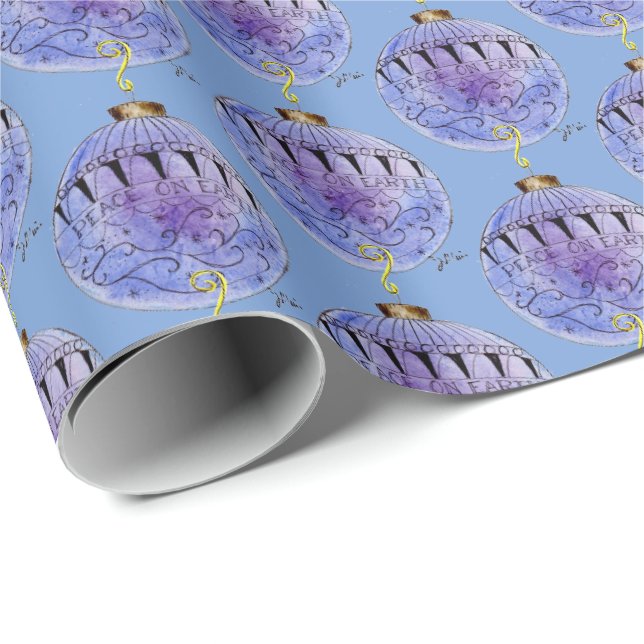 Gift Wrap - Blue Träd Ornament Presentpapper (Rullad Hörn)