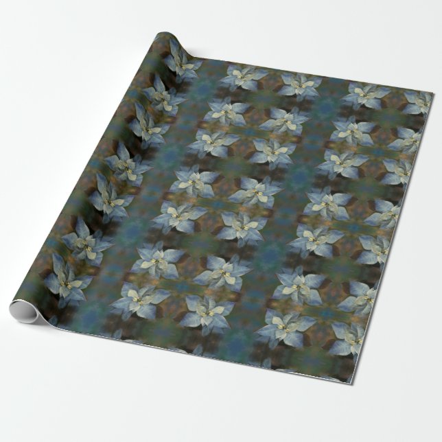 Gift Wrap Roll Blue Poinsettia Presentpapper (Utrullad)