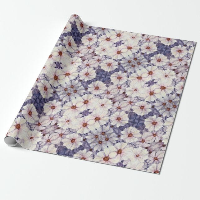 Gift Wrap Roll White African Daisys Presentpapper (Utrullad)