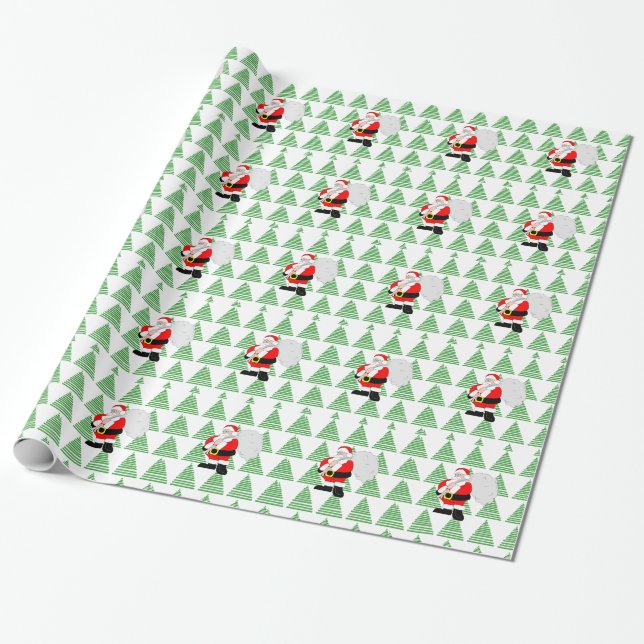 Gift Wrap - Santa & Träd Presentpapper (Utrullad)