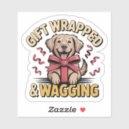 Gift Wrapped & Wagging - Golden Retriever Christma Klistermärken