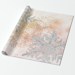 GIFT WRAPPING BENTLEY SNÖFLINGOR PEACH OCH GRÅTT PRESENTPAPPER