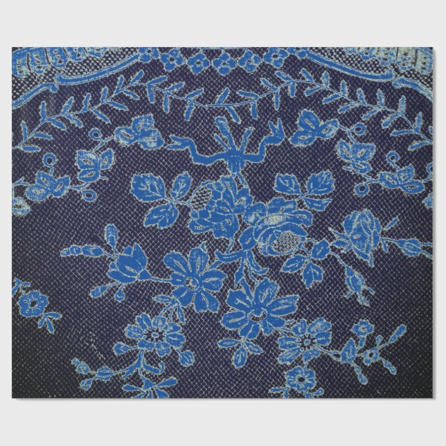 GIFT WRAPPING BLACK ANTIQUE SNÖRE MÖNSTER MED BLUE PRESENTPAPPER (Platt)