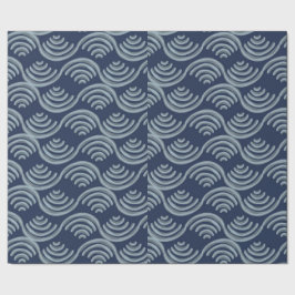 GIFT WRAPPING PAPER BLUE JAPANESE WAVE PATTERN PRESENTPAPPER