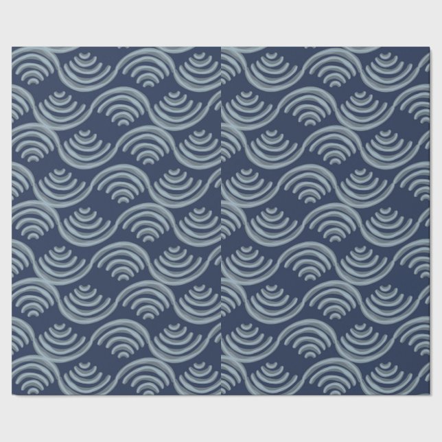 GIFT WRAPPING PAPER BLUE JAPANESE WAVE PATTERN PRESENTPAPPER (Seam)