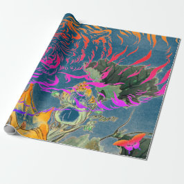 GIFT WRAPPING PAPPER TIGER OCH JAPANESE FLOWER PRESENTPAPPER