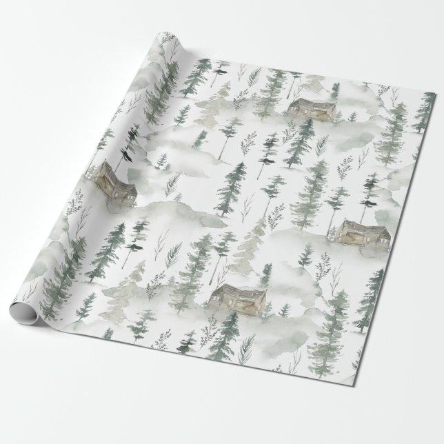 Gift Wrapping Papprare Rustic Woodland Träd Cabin Presentpapper (Utrullad)