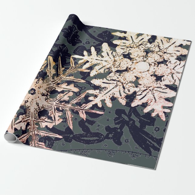 GIFT WRAPPING SNÖRE OCH SNÖFLINGOR I BLUE PRESENTPAPPER (Utrullad)