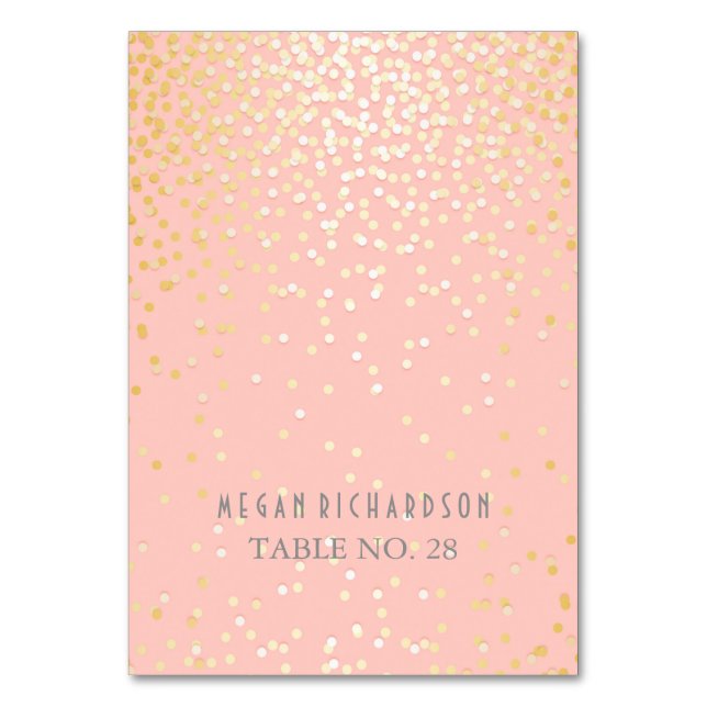 gifta sig eskorten cards rosa och guld- konfettiar bordsnummer (Framsidan)