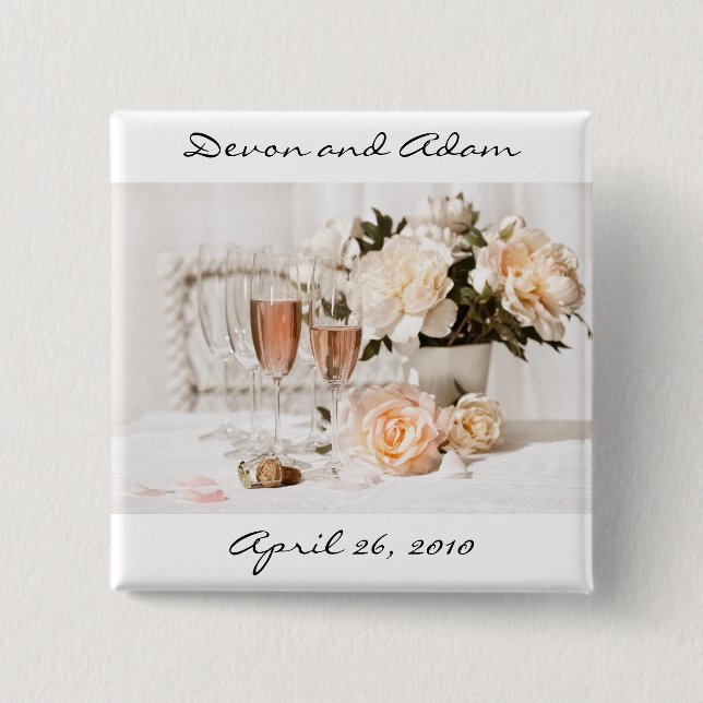 Gifta sig favör knäppas champagne och blommor knapp (Framsida)