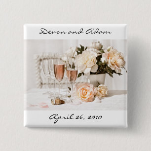 Gifta sig favör knäppas champagne och blommor knapp
