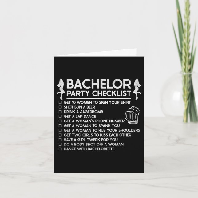 Gifta sig Groom Funny Bachelor Checklist-sida Kort (Framsida)