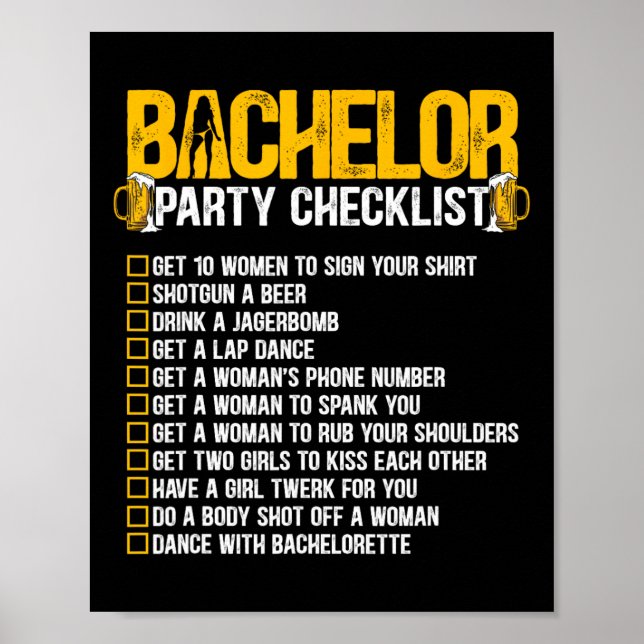 Gifta sig Groom Funny Bachelor Party Checkli Poster (Framsidan)