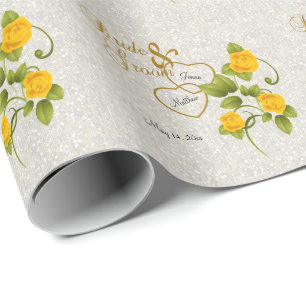 Gifta sig med gul ros & guld- bokstäver presentpapper
