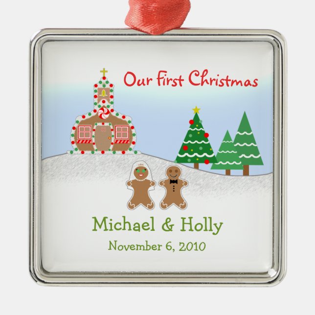 Gifta sig prydnaden - pepparkakabrud & brudgum julgransprydnad metall (Framsidan)