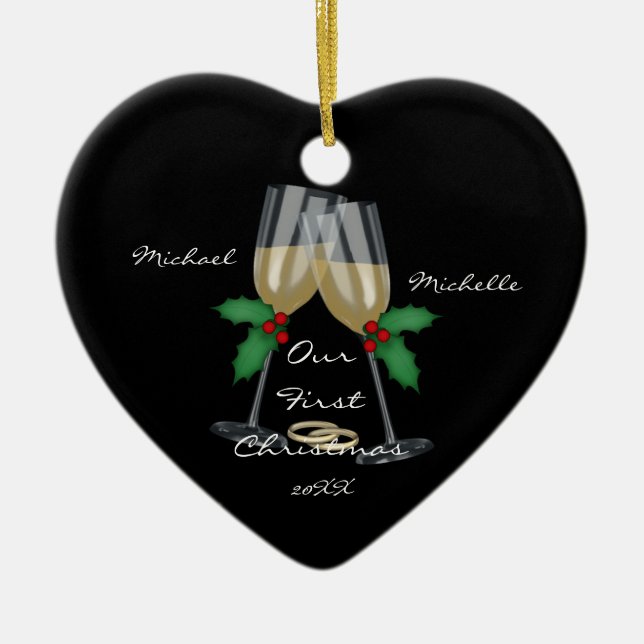 Gifta sig rostat bröd vår första julprydnad julgransprydnad keramik (Framsidan)