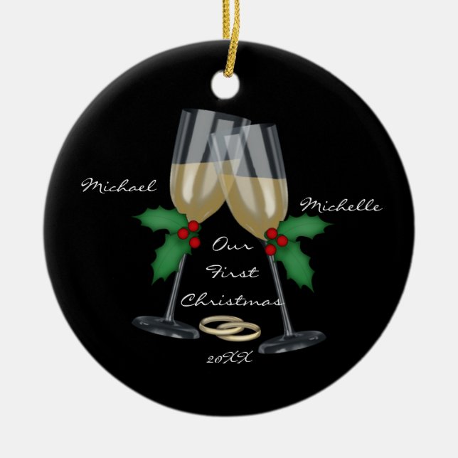 Gifta sig rostat bröd vår första julprydnad julgransprydnad keramik (Framsidan)