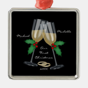 Gifta sig rostat bröd vår första julprydnad julgransprydnad metall