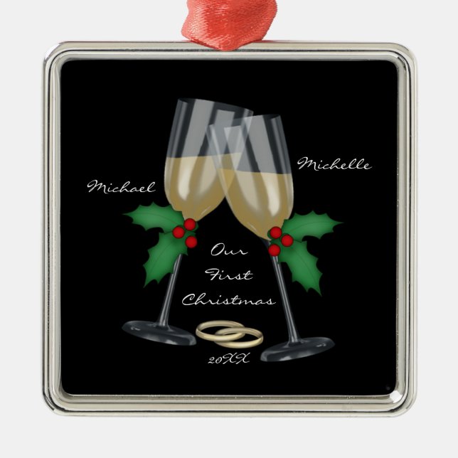 Gifta sig rostat bröd vår första julprydnad julgransprydnad metall (Framsidan)